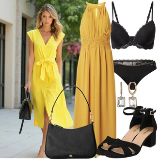 Outfit s Černá/Hnědá Bota Sandál Na Podpatku/Sandál s podpatkem/Sandál Na Širokém Podpatku About You "Výrazný letní vzhled"