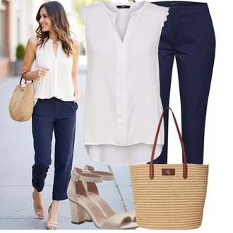 Outfit sa Tamnoplava Hlača od Odijela/Rastezljiva Hlača/Jeggings/Poslovna Hlača/Skinny Hlače/Bengalke Hlače/Treggings/Hlače s Prorezom/Uske Hlača Only "Ljetni outfit za slobodno vrijeme"
