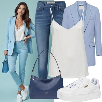 Outfit sa Siva/Bež/Bijela Niska Tenisica/Tenisica s platformom Puma "Stilski spoj za proljeće"