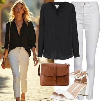 outfit mit Bela/Krem Kavbojke Usnjena Jakna/Ženske 7/8 Kavbojke/Gležnarji/Capri Kavbojke/Odrezane Kavbojke/Girlfriend Kavbojke/Kavbojka z Nizkim Pasom/Push up Kavbojke/Regular Fit Kavbojke/Ozke Kavbojke/Usnjene Čevlje/Zožene Kavbojke orsay "Stilsko kombinacija za poletje"