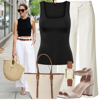 Outfit sa Crna Majica I Top Veći Broj/Kupaći Kostim Za Veću Veličinu/Žensko donje rublje i kupaći kostimi/Bluza Veći Broj/Tunika Only "Moderan outfit za slobodno vrijeme"