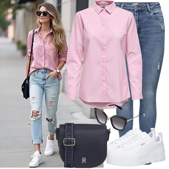 Old Money Outfit s Modrá/Světle modrá Džíny s Dírou/Push up Džín/Kotníková Bota/Dámské Džíny s Délkou 7/8/Kožená bunda/Zkrácené Džíny/Džíny s Rozparkem/High Waist Džínové Kalhoty/Kožené bundy Only "Módní outfit pro volný čas"Look: Styl, 90tá léta, Cool, Disko, Krásný, Old Money, Bezešvé