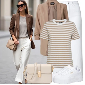 50. rođendan Gost Outfit sa Smeđa/Bež/Siva Pieces "Jedinstveni outfit za slobodno vrijeme"Look: 60. rođendan, 50. rođendan, Posebne prigode, Korporativna zabava, Škola, Majčin dan, 40. rođendan, Rođendan, Koncer