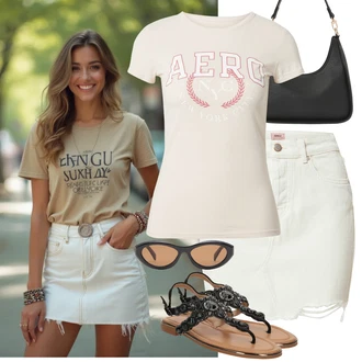 Outfiti za skunje Kratka sa Pastelne boje/Bijela Majica za trudnice/Majica za plažu/Majica kratkih rukava/Odjeća za plažu/Print majica/Otmjena majica/Muške tenisice za trčanje/Majica s printom/Sportska majica aÉropostale "Lijepi outfit za slobodno vrijeme"