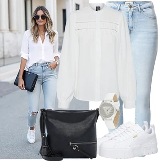 Outfit sa Crna/Tamnoplava/Siva/Tamnosiva Torba za rame/Torba preko ramena/Torba Za Preko Ramena/Torba za nošenje/Torbica Tamaris "Moderan outfit za slobodno vrijeme"