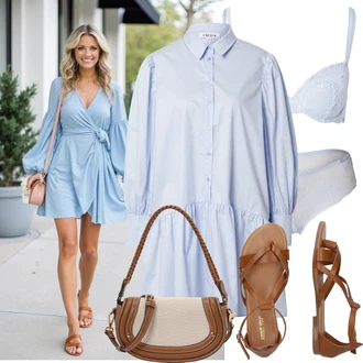 Dugački rukavi Outfit sa Plava/Svjetloplava Haljina Veći Broj/Tunika/Bluza Veći Broj Edited "Jedinstveni outfit za slobodno vrijeme"
