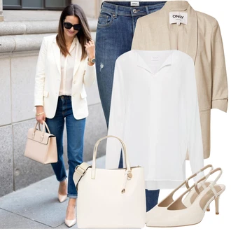 Široki kroj Outfit sa Siva/Bijela/Krem/Kaki/Bež/Smeđa Bluza i Tunika/Bluza Veći Broj Vila "Jedinstveni outfit za slobodno vrijeme"
