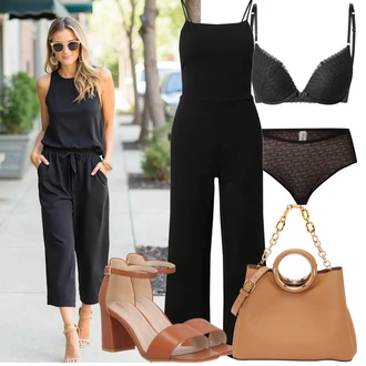 50. rođendan Gost Outfit sa Crna Kombinezon s halterima/Plisirani kombinezon/Kombinezon širokih nogavica/Ljetni kombinezon/Elegantni kombinezon Edited "Jedinstveni outfit za slobodno vrijeme"Look: 70. rođendan, 30. rođendan, Koncer, Rođendan, 50. rođendan, Novogodišnja noć, Korporativna zabava
