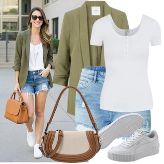 Outfit sa Siva/Srebro/Svjetlosiva/Bijela Niska Tenisica/Tenisica s platformom Puma "Jedinstveni outfit za slobodno vrijeme"