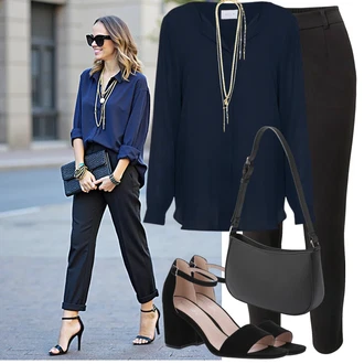 Outfit s Černá/Khaki/Tmavě šedá Business Kalhoty/Manšestrový Legíny/Jeggings/Legíny s Rozparkem/Legíny s Podšívkou/Skinny Kalhoty/Úzká Kalhoty/Navlékací Kalhoty/Strečová Kalhoty/Termo Kalhoty/Tregíny Vila "Skvělý vzhled pro volný čas"