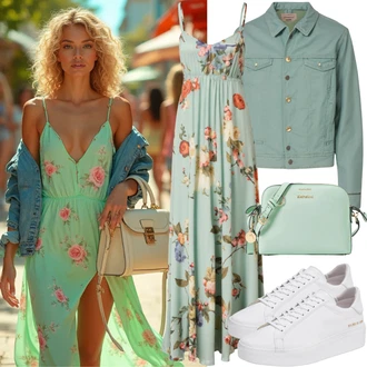 Měkké Outfit s Světle modrá/Světle šedá/Zelená/Světle zelená/Tmavě zelená/Khaki Manšestrová Bunda/Džínové Bund/Košilová bunda/Krátký Bund/Krátký Bund/Vintage Bund/Krátké Džínové Bundičky Oui "Stylová letní nálada"