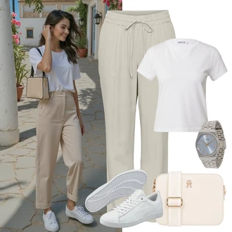 Outfit s Šedá/Krémová/Bílá Úzká Teniska/Kožené Tenisky/Nízká Teniska Puma "Lehký outfit"
