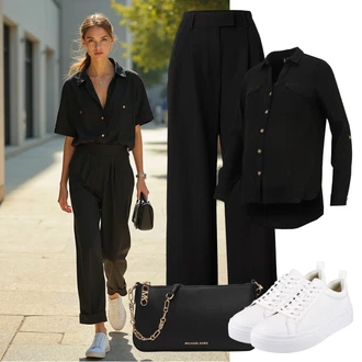 Velike velikosti outfit mit Črna/Roza/Bela Baguette torba/Pisemska torbica/Torbica za čez ramo/Torba za čez ramo/Billfold/Mini torbica/Satchel torba MICHAEL Michael Kors "popoln poletni videz"