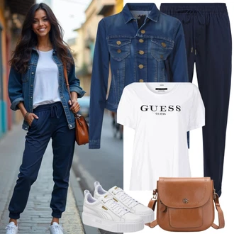 Outfit s Černá Střmenová Kalhoty/Paperbag Kalhoty/Kalhoty s Vysokým Pasem/Legíny Pletený Legín VERO MODA "Toller Look"