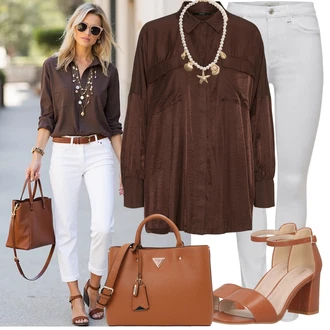 Outfit s Šedá/Krémová/Bílá Tregíny/Jeggings/Skinny Kalhoty/Džínové Legíny/Kalhoty s dírou/Kalhoty se Štěrbinou/Legíny s Rozparkem Only "Módní outfit pro volný čas"