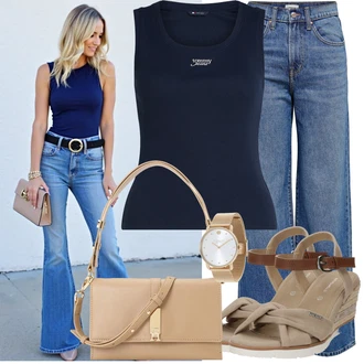 90tá léta, Styl Outfit s Světle modrá/Modrá Džín s Širokou Nohavicí/Džíny Volného Střihu/High Waist Džínové Kalhoty/Džíny s Rozparkem/Zvonové Džíny/Džíny Culottes/Vintage džíny Only "Módní outfit pro volný čas"Look: Styl, 70tá léta, 90tá léta, Bad Taste, Klasické, Cool, Retro, Vintage, Old Money