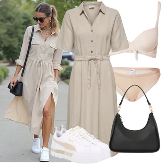 Outfit s Šedá/Bílá/Béžová Nízká Teniska/Teniska na platformě Puma "Módní outfit pro volný čas"