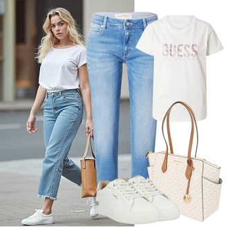 Outfit s Modrá/Světle modrá Slim Fit Džíny/Dámské Džíny s Délkou 7/8/Boyfriend Džínové kalhoty/Džíny s Nízkým Sedem/Capri Džíny/Zkrácené Džíny/Girlfriend Džíny/Kotníková Bota Gang "Letní oblečení"
