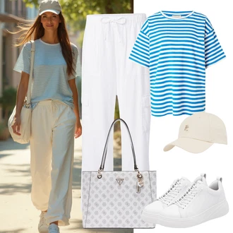 Outfit s Bílá/Krémová Cargo Kalhoty/Cargo Šortka/Pyžamová Kalhoty/Navlékací Kalhoty/Capri/Padáková Kalhoty/Tradiční Kalhoty/Plážová Kalhoty/Mušelínové Kalhoty/Relaxační Kalhoty/Lněné Kalhoty/Bavlněná Kalhoty GAP "Letní oblečení"