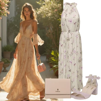 Na zvonec outfit mit Bež/Rjava/Škrlatna/Roza Denarnica/Torba Furla "videz za poletno večerjo"