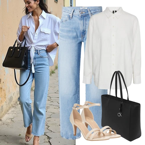 Kombinace Léto Bílá Blůza s knoflíčkem/Halenka se Stojatým Límcem/Businessová Halenka/Dlouhá Halenka/Halenka s Dlouhým Rukávem/Oversize Halenka/Oversize Muselínová Blůza/Slip-on Halenka VERO MODA