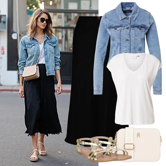 Výstřih kolem krku Outfit s Bílá/Krémová Tričko/Jednoduchý Top/Tričko s vodopádovým výstřihem/Muskulární Tričko/Košilový Top/Tričko s krátkým rukávem/Krátký Top/Tričko s grafikou/Pánské boty/Zavinovací Tričko Vila "Perfektní na léto"