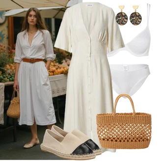 Outfit s Hnědá/Bílá/Krémová/Béžová/Khaki Košilové šaty/Halenkové Šaty/Společenské šaty pro hosta/Občanské šaty Edited "Letní outfit na volný čas"