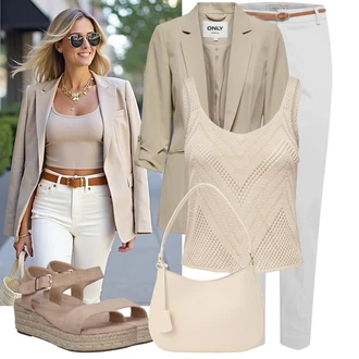 Outfit sa Smeđa/Bež Sandale Dianette Sandala/Sandala na čičak/Sandala s T Remenom/Rimska sandala/Ribarska sandala About You "Lagani outfit"