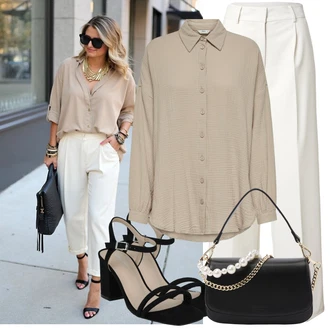 Kombinacije za bucmaste Ležerno sa Smeđa/Bež/Kaki Bluza Veći Broj Only "Savršen za slobodno vrijeme"Look: 90-ich, Ležerno, Stil, Prevelik, klasický, Ured