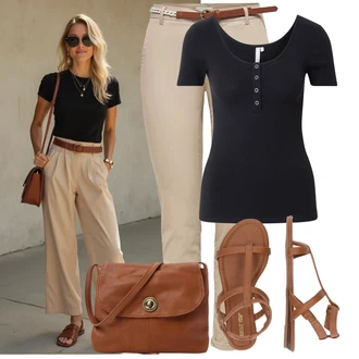 Koncer Outfit sa Crna/Plava/Tamnoplava Majica I Top Veći Broj/Bluza Veći Broj Pieces "Lagani outfit"Look: Potvrda, Koncer, Škola