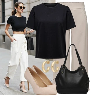 Outfit sa Smeđa/Kaki/Bež Hlača Velika Veličina JdY "Lagani outfit"