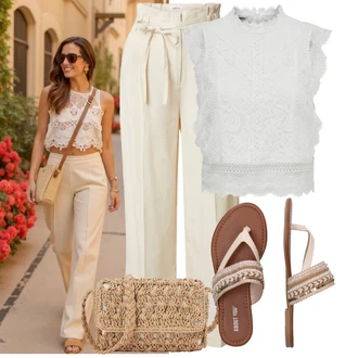 Outfit s Šedá/Bílá/Krémová Halenka a Tunika Tunika/Tričko & Top Móda Pro Plnoštíhlé/Halenka Móda Pro Plnoštíhlou/Pletenina veľkej veľkosti Only "Letní outfit na volný čas"