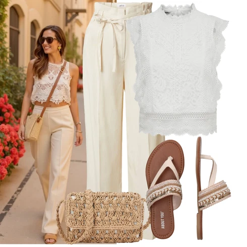 Kombinace Khaki/Béžová Marlene Kalhoty/Paperbag Kalhoty/Kalhoty s Vysokým Pasem/Široká Kalhoty/Lněné Kalhoty/Mušelínové kalhoty Edited