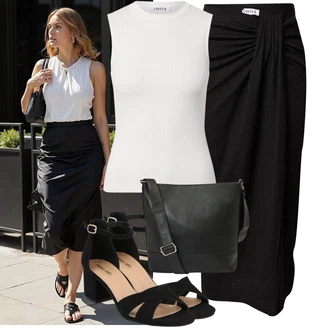 Outfit sa Crna/Smeđa Sandale Sandala na Petu/Sandala s petom/Sandalice s blok petom About You "Ljetni outfit za slobodno vrijeme"