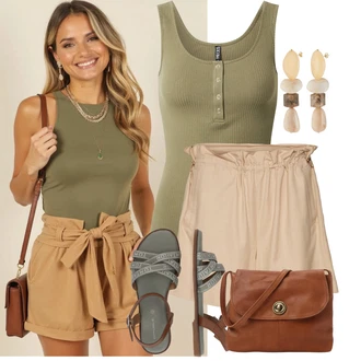 Ljeto Outfit sa Bež/Kaki Majica Paperbag Kratek Hlače/Baggy Kratke Hlače/Musselin Kratke Hlače VERO MODA "Ljetni outfit za slobodno vrijeme"