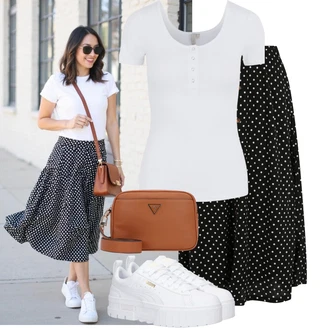Outfit sa Narandžasta/Smeđa/Crvena/Bež Torba preko ramena/Torbica/Mala Torbica/Muška torba/Torba za rame/Pojasna torbica Guess "Ljetni outfit za slobodno vrijeme"