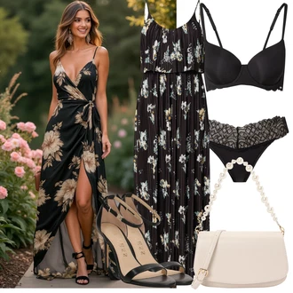 Boho Outfit s Bílá/Hnědá/Fialová/Lilové barvy Maxi Šaty/Šaty S Potiskem/Dlouhé Letní Šaty/Šaty Na Ramínko About You "Módní outfit pro volný čas"Look: Lehký, 90tá léta, Boho, Jazz, Mom, Romantický, Univerzitní, Slavnostní
