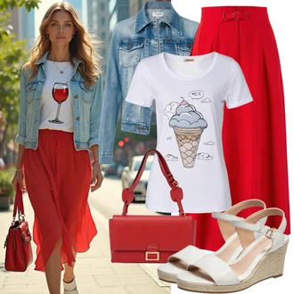 outfit mit Bela/Krem/Škrlatna Nizki Natikač/Plateau japonka/Klasična Mule/Sandala s platformo/Cokla/Copat/Superge brez vezalk/Poletni Čevelj/Poletne superge Furla "Eleganten Poletni Outfit"