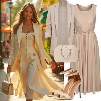 Outfit s Béžová/Hnědá/Bílá Lodička s vysokým nártem/Lodička s T-páskem/Lodička S Páskem/Lodička Slingback/Boty Mary Jane/Bota Na Podpatku/Lodička na Vysokém Podpatku/Lodička S Páskem bershka "Elegantní Letní Outfit"