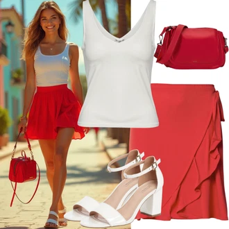 Outfit sa Crna/Narandžasta/Crvena Torba Za Preko Ramena/Torba preko ramena/Torba za pisma/Mala Torbica/Torbica Guess "Elegantni ljetni outfit"