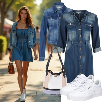 Zakrpe Outfit sa Svjetloplava/Plava Kratka Traper Jakna/Traper Jakna VERO MODA "Fantastična Odjeća"