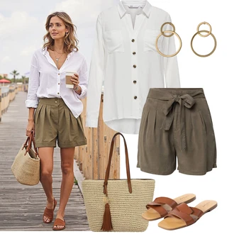 Dugački rukavi Outfit sa Siva/Krem/Bijela/Kaki Bluza i Tunika/Bluza Veći Broj Only "Letní outfity"