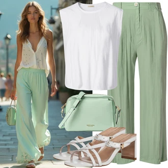 Outfity pro léto Svatební host s Bílá/Krémová Sandál Na Podpatku/Svatební Bota/Sandál s podpatkem/Sandál Na Širokém Podpatku/Přezková bota/Letní Bota celena "Krásný letní vzhled"