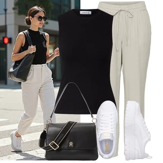 Koncer Outfit sa Crna/Tamnoplava Top Bez Rukava/Muške cipele/Pleteni top Edited "Dopadljivi ljetni outfit"Look: Bazen, Koncer, Krštenje, Škola