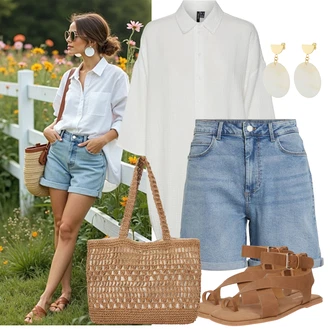 Outfit sa Siva/Bijela/Krem Košulja Haljina/Bluza Haljina/Predimenzionirana Haljina VERO MODA "Lagani outfit"