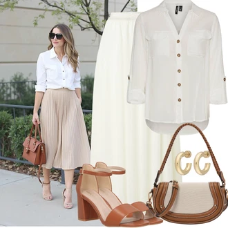 50. rođendan Gost Outfit sa Bijela/Svjetlozelena/Bež/Smeđa/Siva/Kaki Bluza Veći Broj/Tunika Vero Moda Tall "Moderan outfit za slobodno vrijeme"Look: dan na plaži, Festival, Koncer, 40. rođendan, Krštenje, Rođendan, 50. rođendan, Škola