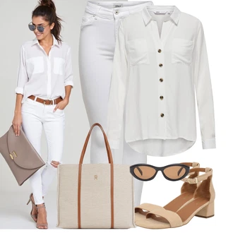 Outfit s Šedá/Bílá/Krémová/Stříbrný Kalhoty Džínové Legíny/Jeggings/Push up Kalhoty/Skinny Kalhoty/Tregíny next lvl "Lehký outfit"