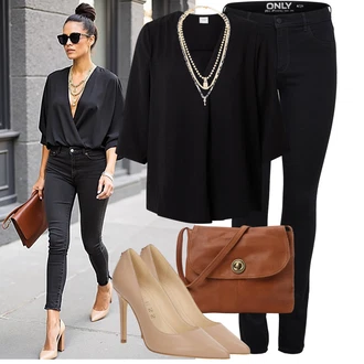 Outfit sa Crna Poslovna košulja/Košulja s Bluzom/Poslovna košulja/Ležerna košulja/Košulja od muslina JdY "Lagani outfit"