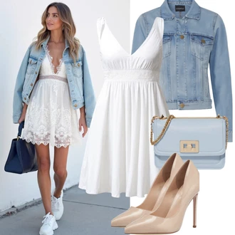 outfit mit Modra/Svetlo Modra Denim Jakna/Vintage Jakna/Kratka Denim Jakna answear lab, Svetlo Modra/Modra Mini torbica/Billfold/Torba za čez ramo/Baguette torba/Satchel torba/Poročna torba Furla "Lep Poletni Videz"