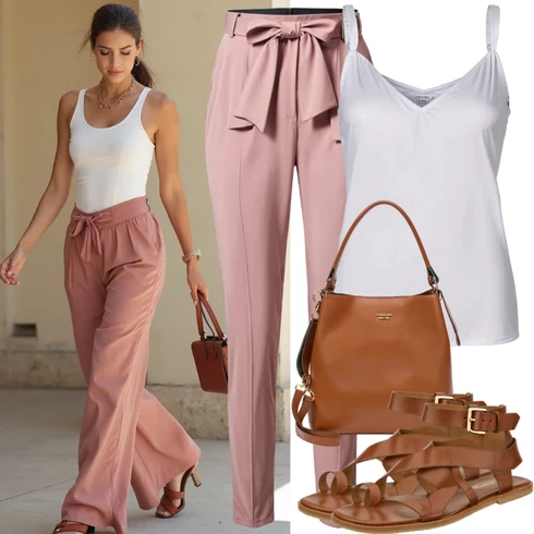 Majice & Topi kombinirajte z Roza/Oranžna Boyfriend Hlače/Korenčkove Hlače/ Jogger Hlače /Lanene Hlače/Paperbag Hlače GAP, Bela/Rjava/Bež Majice za špagete/Čipkasta srajca/Bustier top/Čipkasti topi/Crop Tops Čipka Guess, Rjava Vojaške torbe Brandit